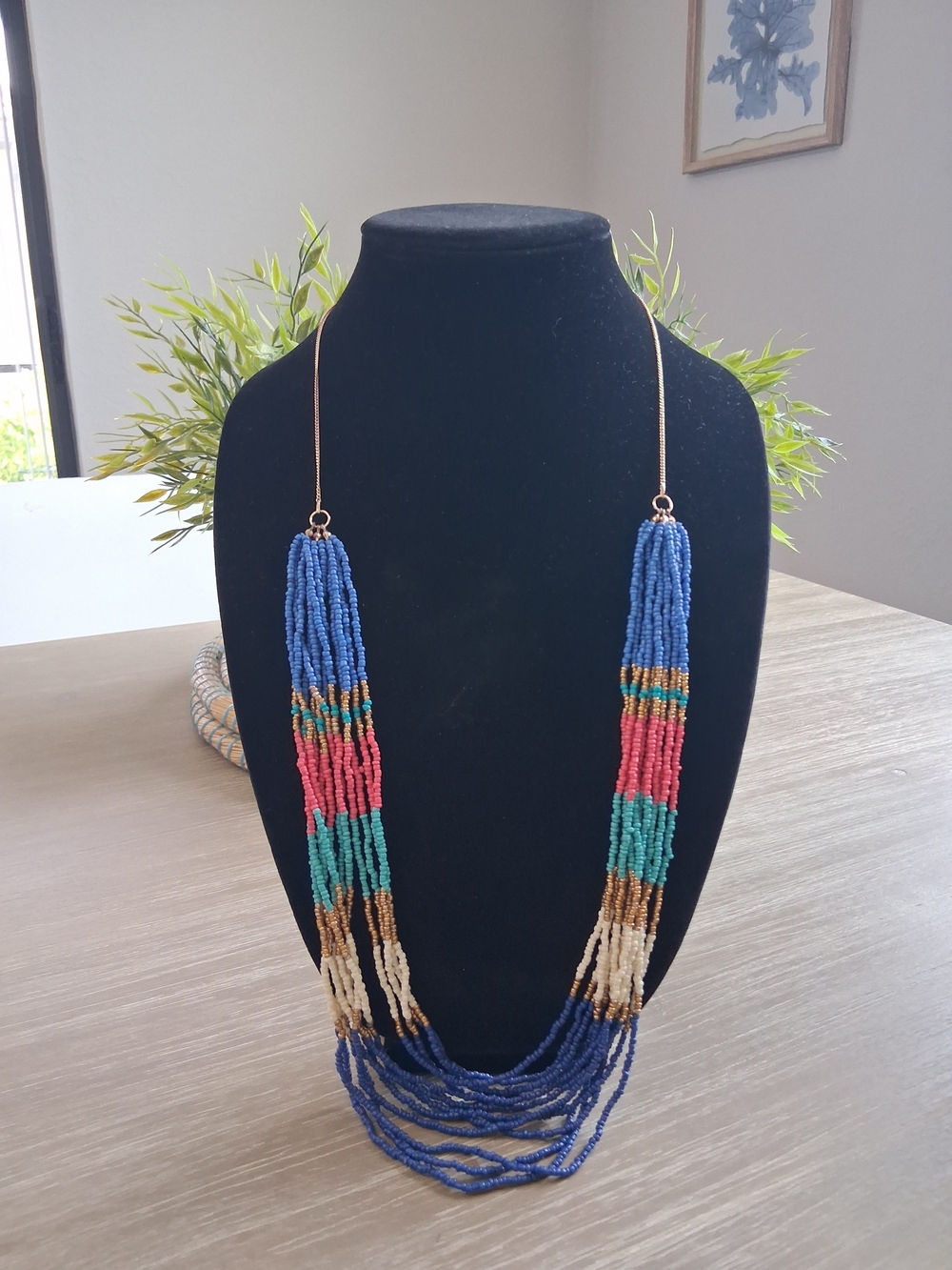 Vintage Layered Multicolor Seed Beaded Long Statement Necklace